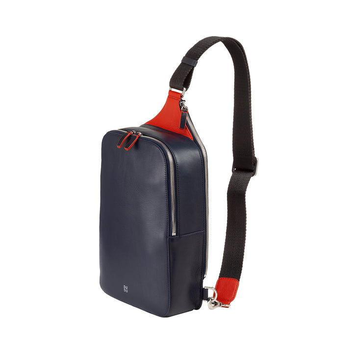 DUDU Men's Single Shoulder Backpack Leather Tablet Holder, Chest Bag with Adjustable Shoulder Zipper